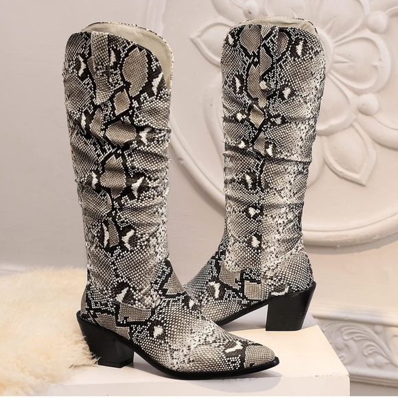 Elegant Snakeskin Over the Knee Boots - Picture 1 of 5